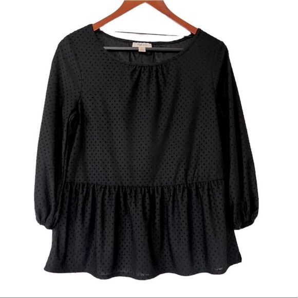 New! 🏷 Style & Co Black Dot Textured Peplum Blouse Sz Small, very soft! - Picture 5 of 11
